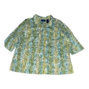 JH Collectibles Turquoise Blue & Green Floral 3/4 Sleeve Blouse Plus Size 1X